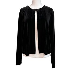 CLIO Black Velvet Open Front Cardigan Jacket Top Women Large Vintage Made in USA